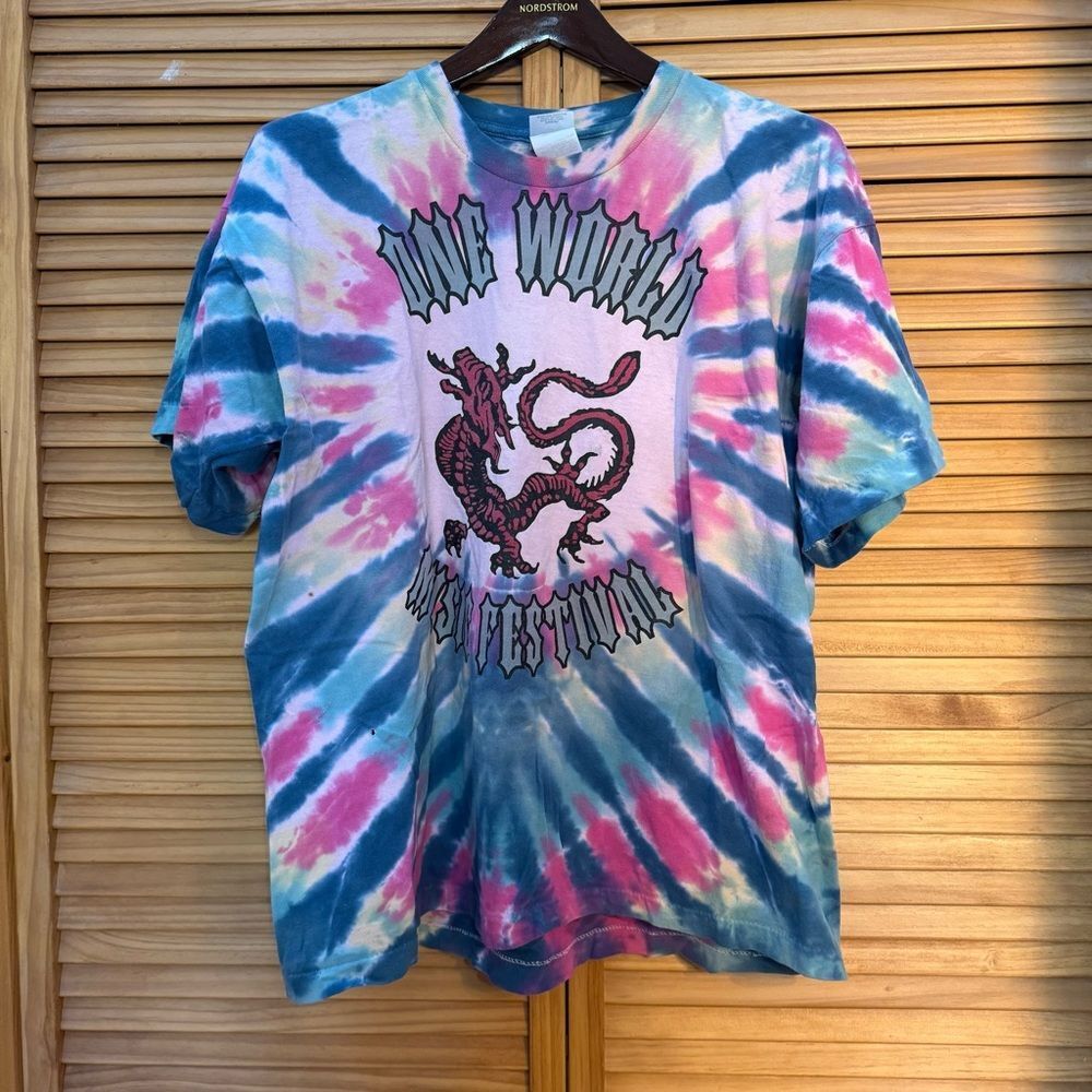 Vintage 1995 one world music festival Tie-Dye T-Shirt XL